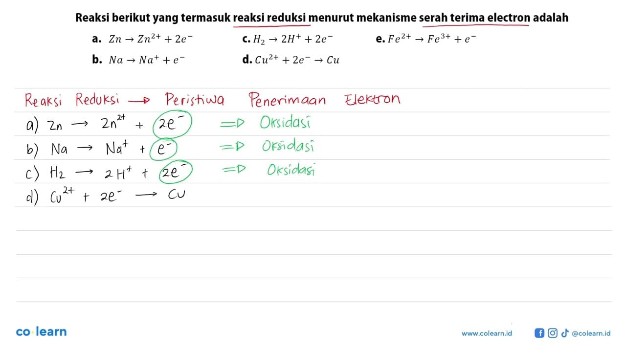 Reaksi berikut yang termasuk reaksi reduksi menurut