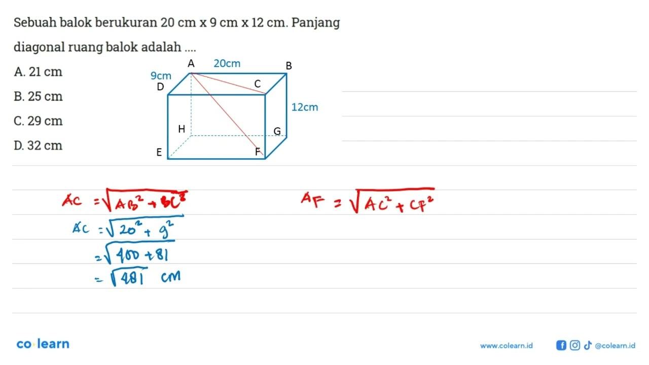 Sebuah balok berukuran 20 cm x 9 cm x 12 cm. Panjang