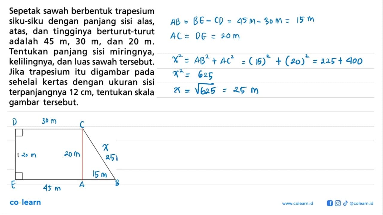 Sepetak sawah berbentuk trapesium siku-siku dengan panjang