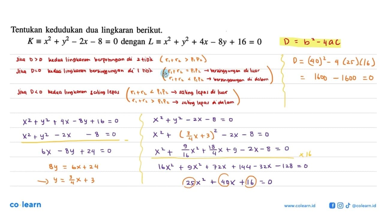 Tentukan kedudukan dua lingkaran berikut.K ekuivalen x^2 +