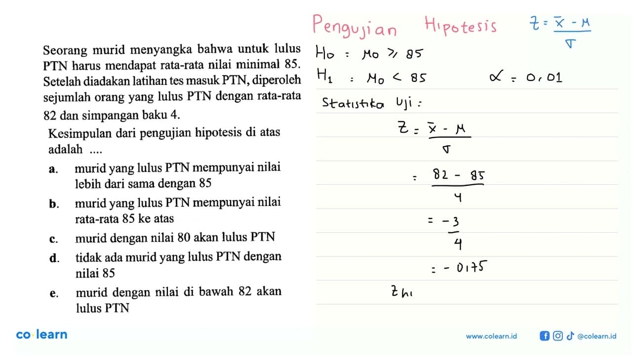 Seorang murid menyangka bahwa untuk lulus PTN harus