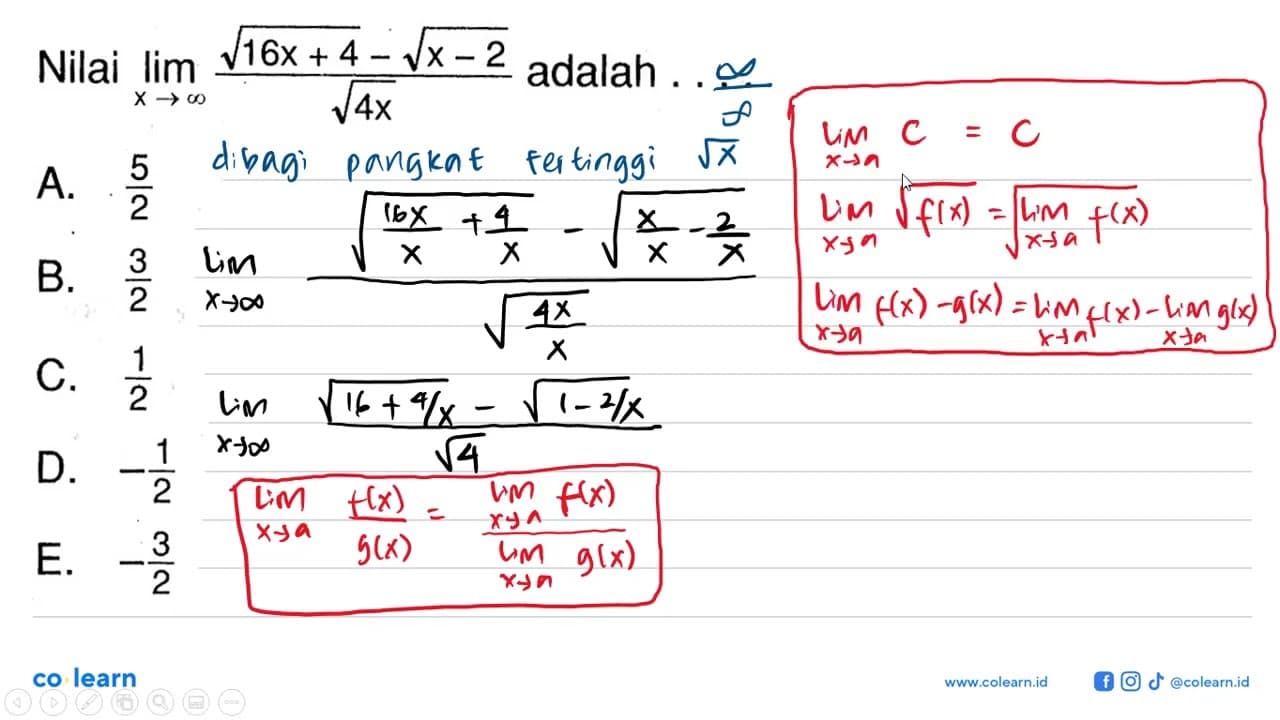 Nilai limit mendekati tak hingga