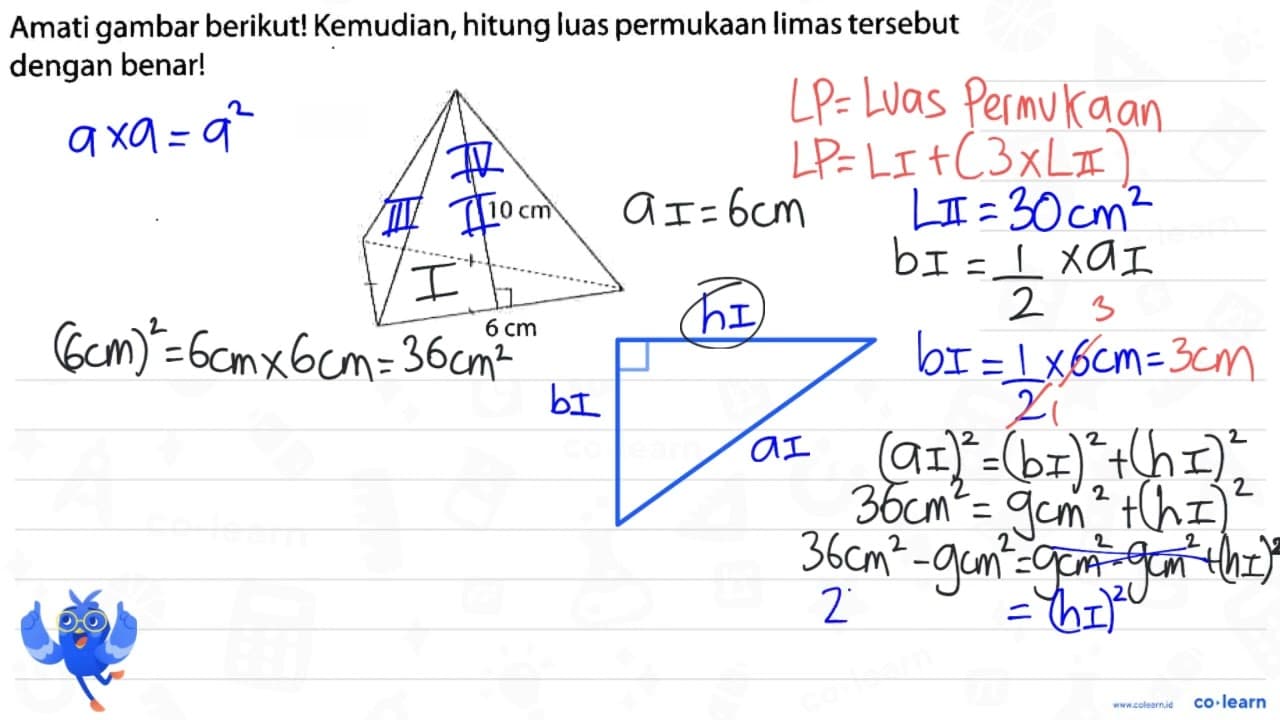 Amati gambar berikut! Kemudian, hitung luas permukaan limas