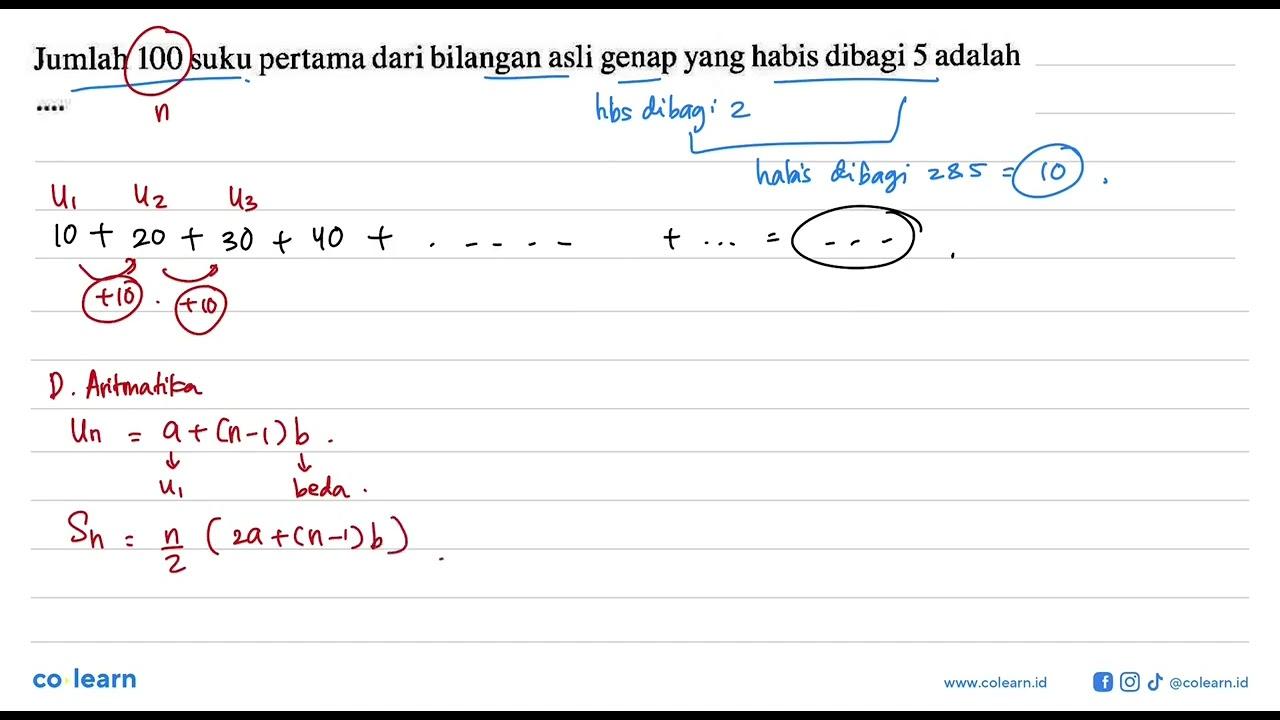 Jumlah 100 suku pertama dari bilangan asli genap yang habis