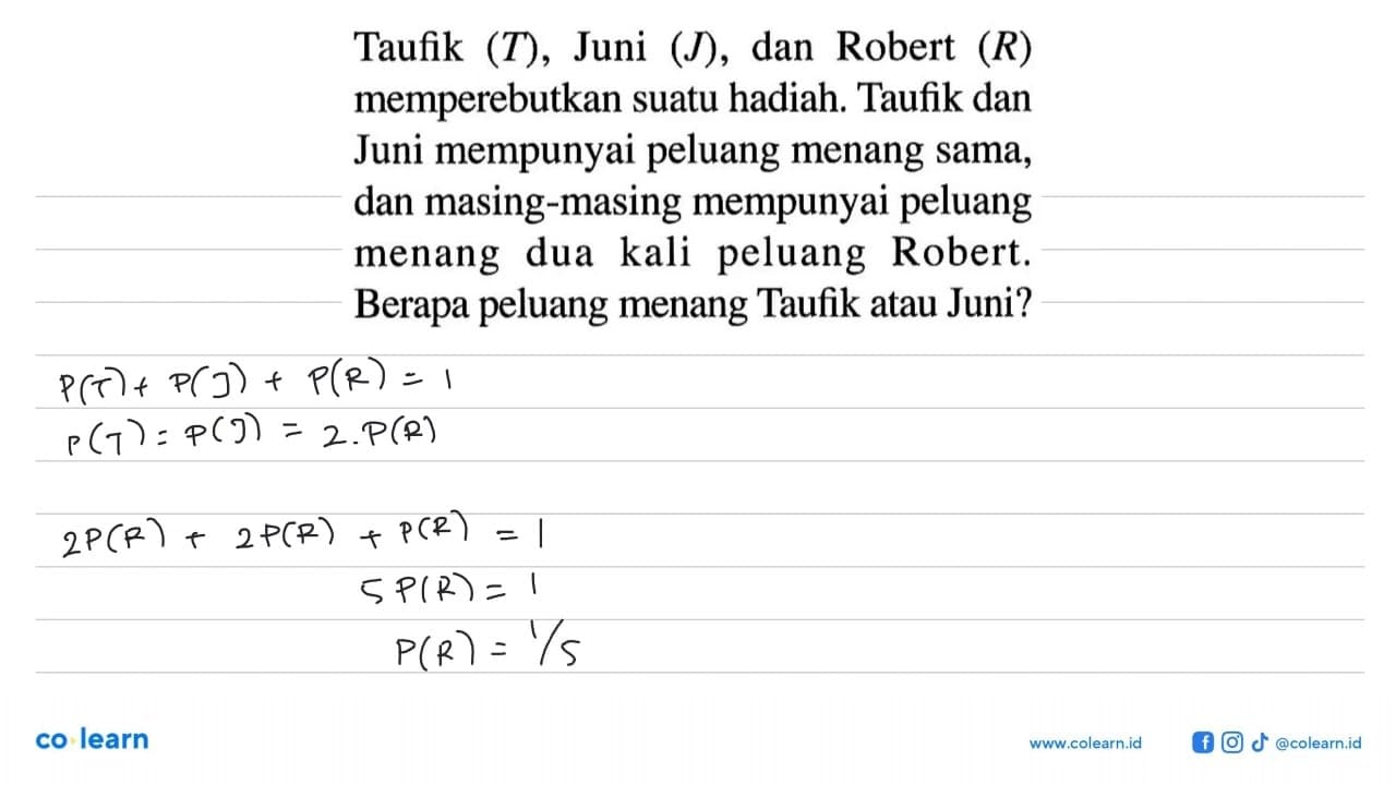 Taufik (T), Juni (J), dan Robert (R) memperebutkan suatu