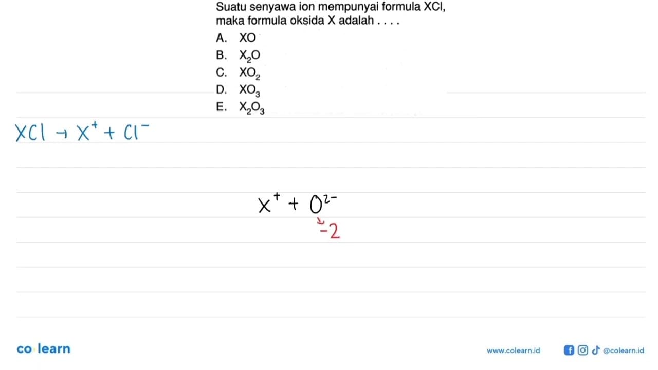 Suatu senyawa ion mempunyai formula XCI, maka formula