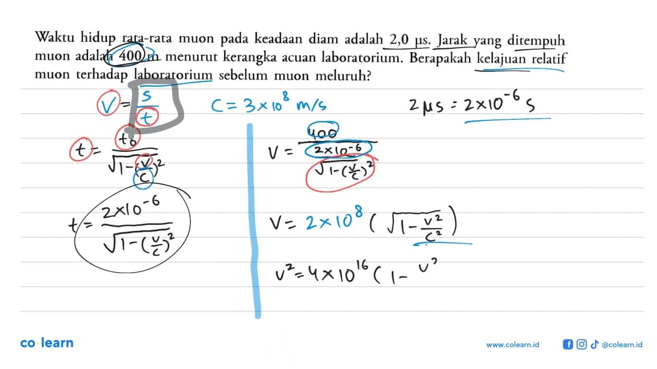 Waktu hidup rata-rata muon pada keadaan diam adalah 2,0 mu