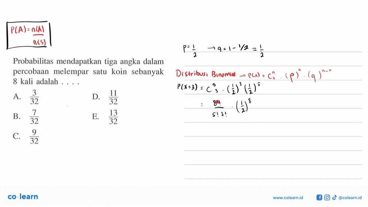 Probabilitas mendapatkan tiga angka dalam percobaan