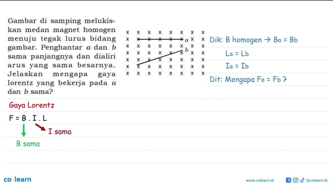 Gambar di samping melukiskan medan magnet homogen menuju