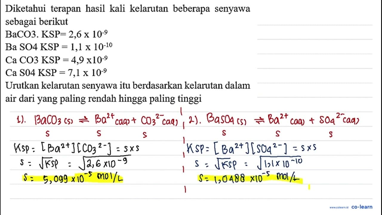 Diketahui terapan hasil kali kelarutan beberapa senyawa