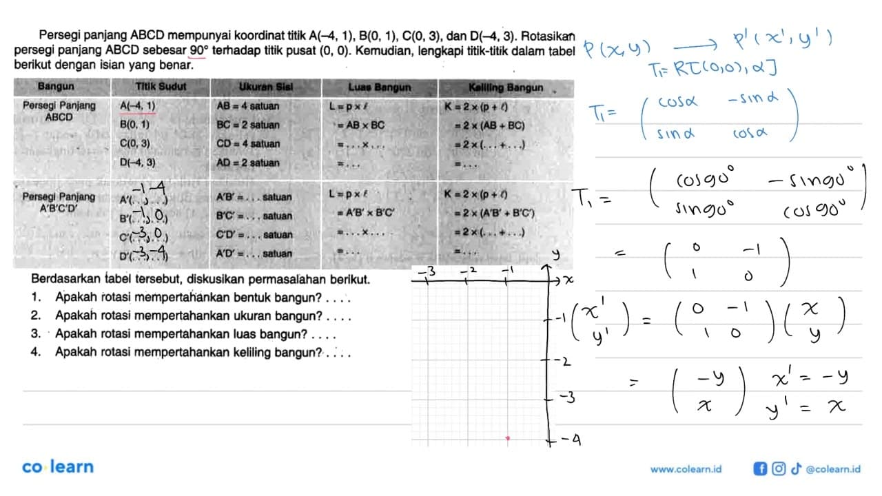 Persegi panjang ABCD mempunyai koordinat titik A(-4, 1),