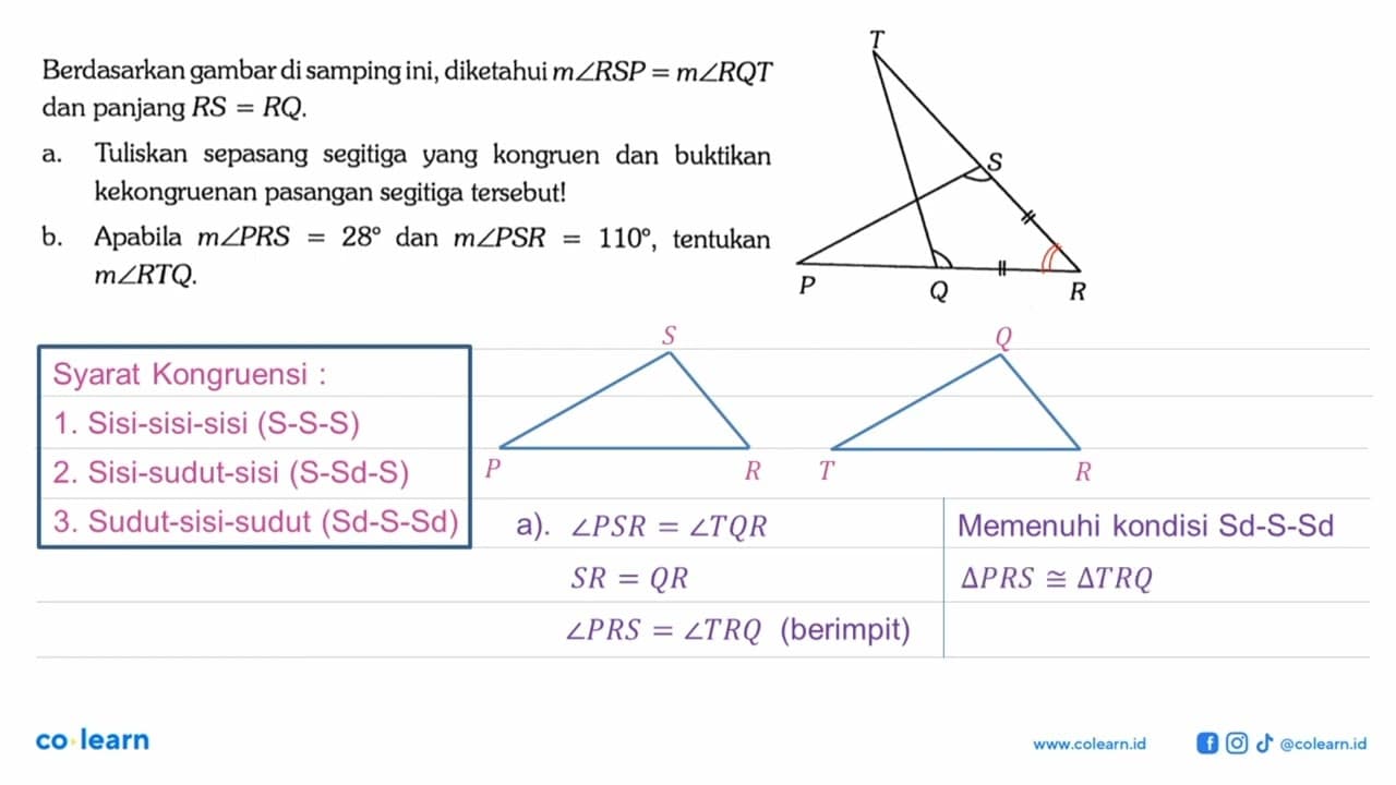 Berdasarkan gambar di samping ini, diketahui m sudut RSP=m