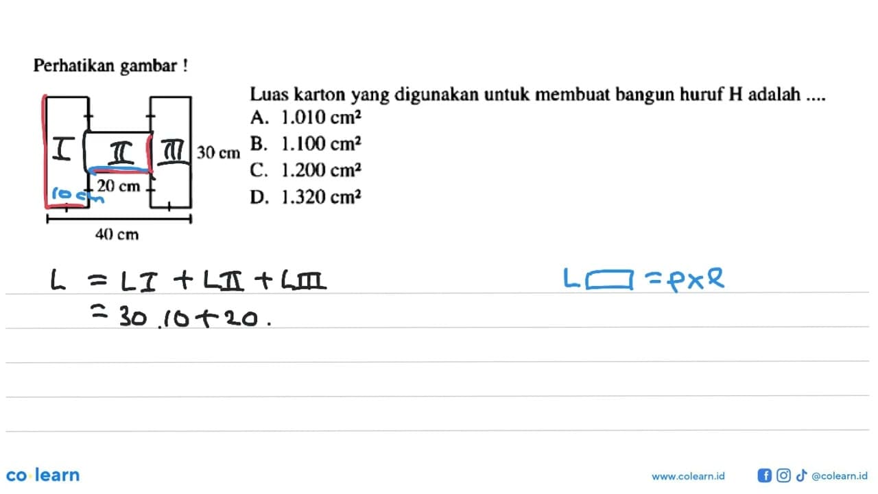 Perhatikan gambar! 20 cm 40 cm Luas karton yang digunakan