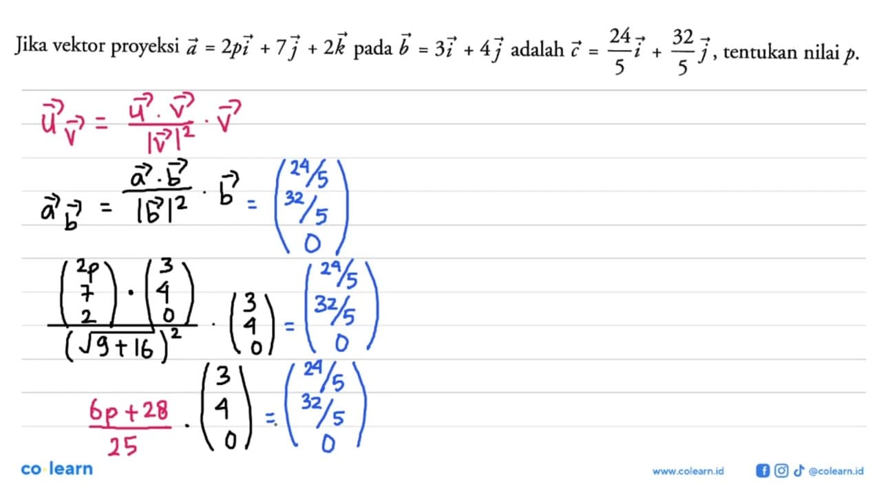 Jika vektor proyeksi vektor a=2p i+7j+2k pada vektor