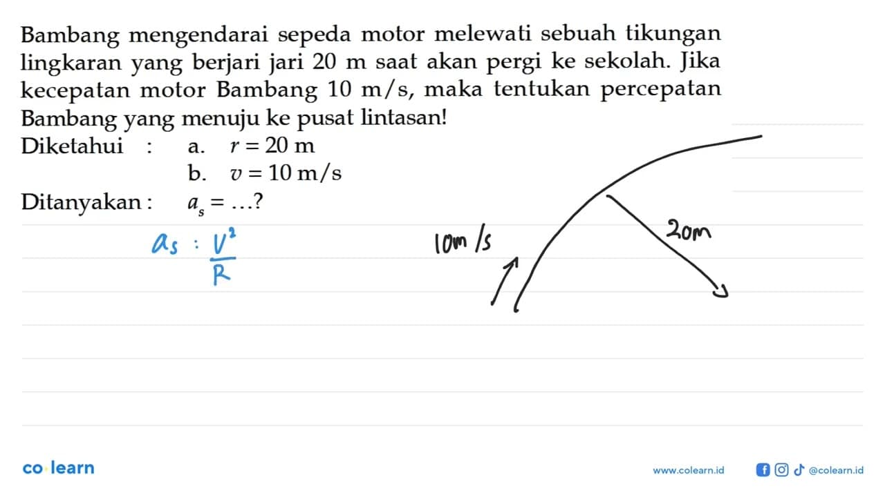 Bambang mengendarai sepeda motor melewati sebuah tikungan