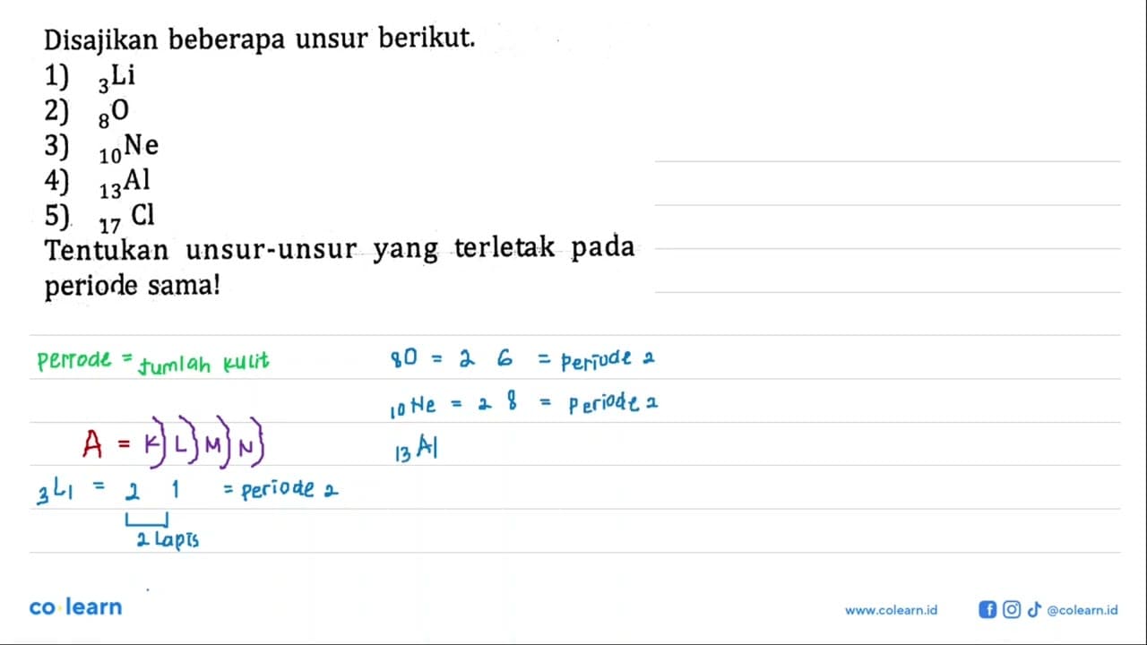 Disajikan beberapa unsur berikut. 1) 3 Li 2) 8 O 3) 10 Ne