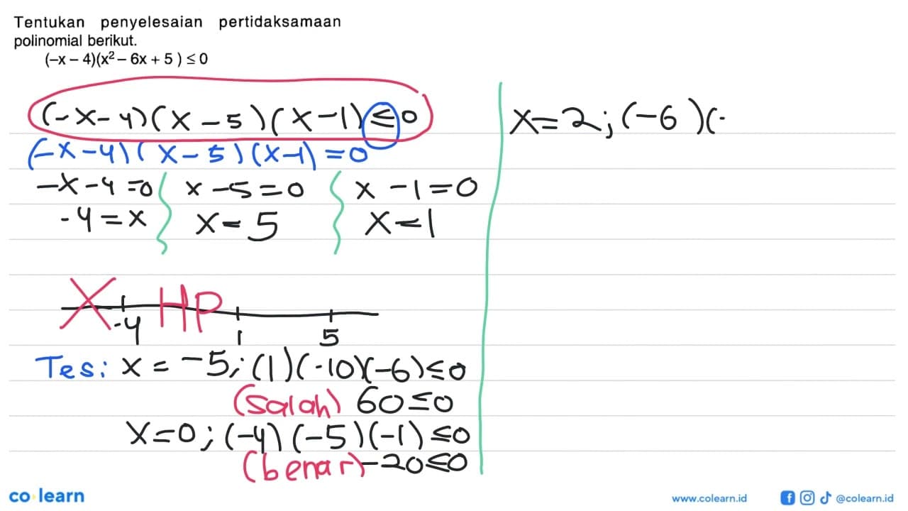 Tentukan penyelesaian pertidaksamaan polinomial