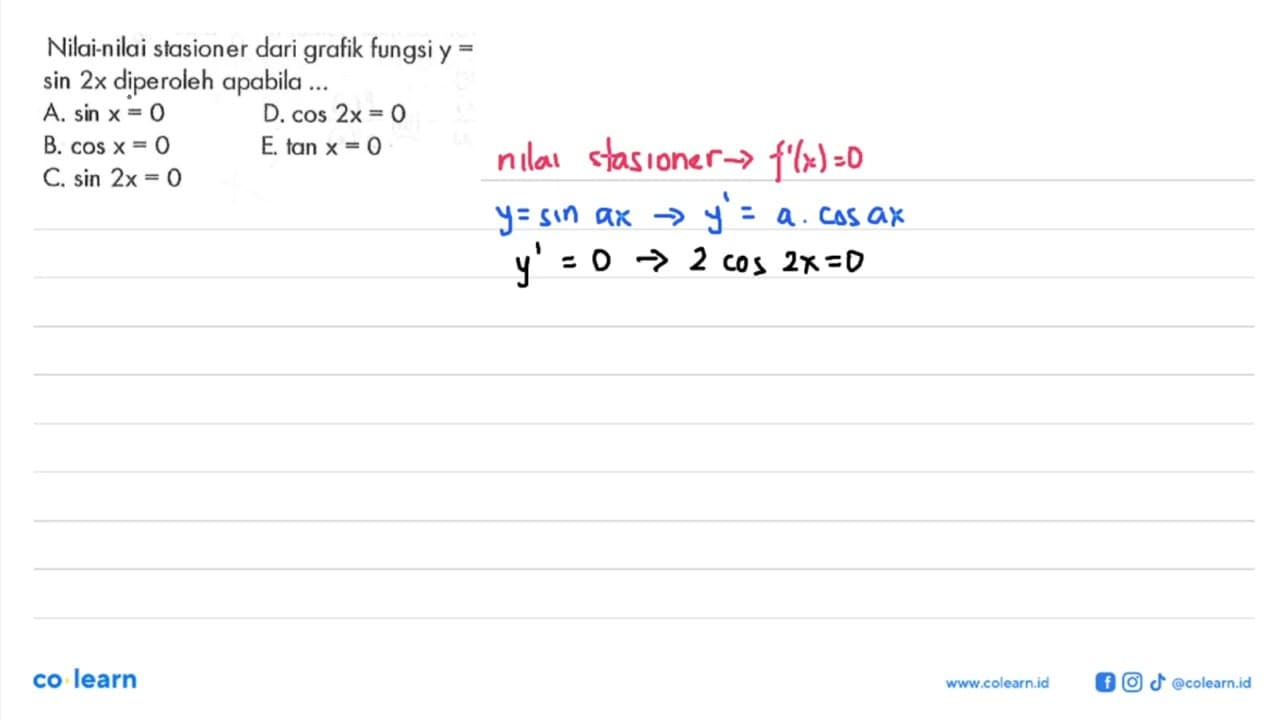 Nilai-nilai stasioner dari grafik fungsi y = sin 2x