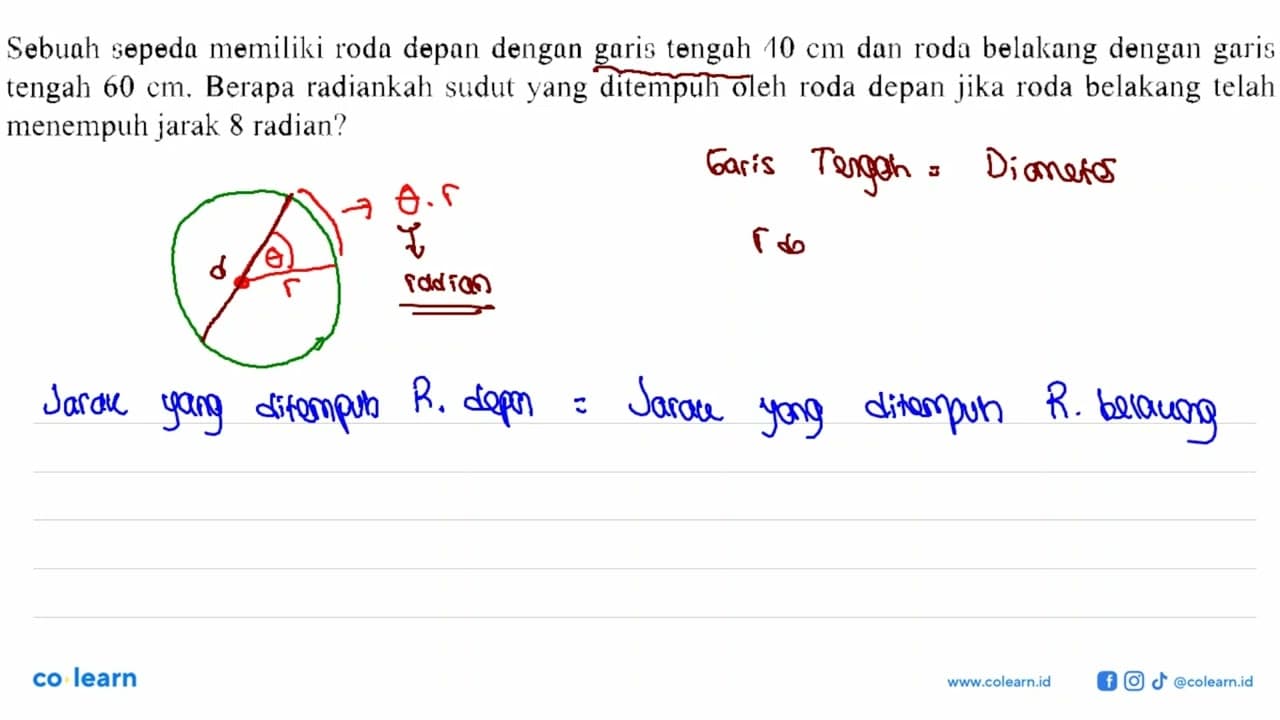 Sebuah sepeda memiliki roda depan dengan garis tengah 10 cm