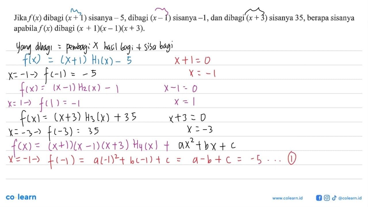 Jika f (x) dibagi (x 1) sisanya _ $, dibagi (x _ 1) sisanya