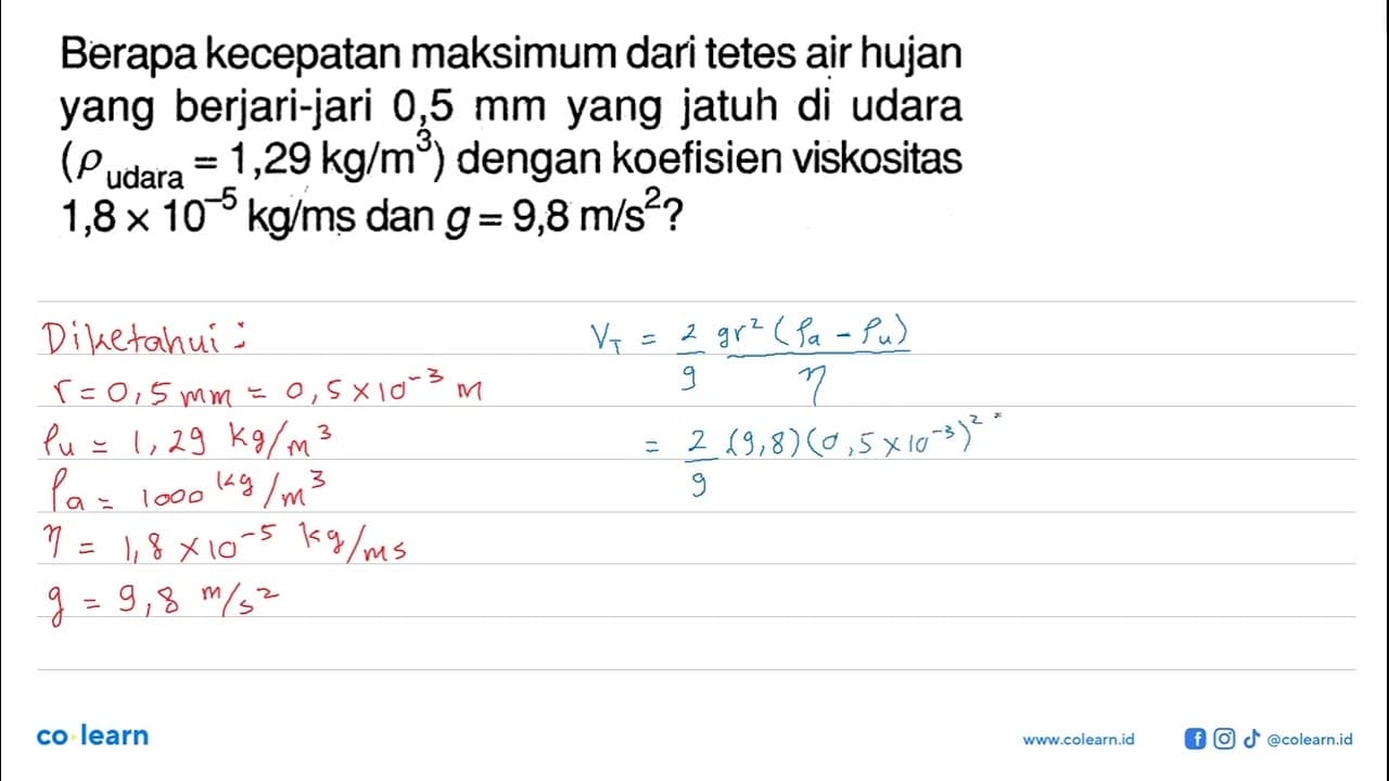 Berapa kecepatan maksimum dari tetes air hujan yang