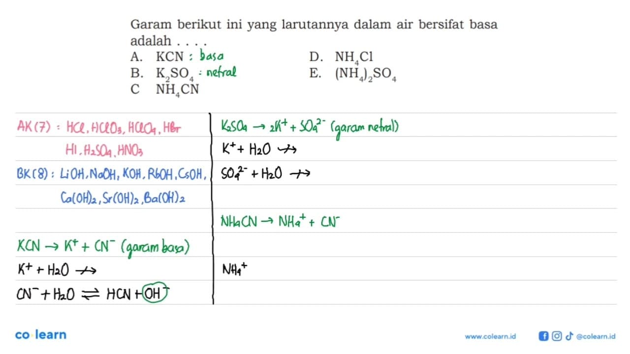 Garam berikut ini yang larutannya dalam air bersifat basa