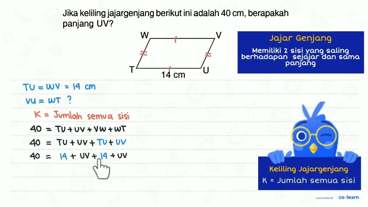 Jika keliling jajargenjang berikut ini adalah 40 cm,