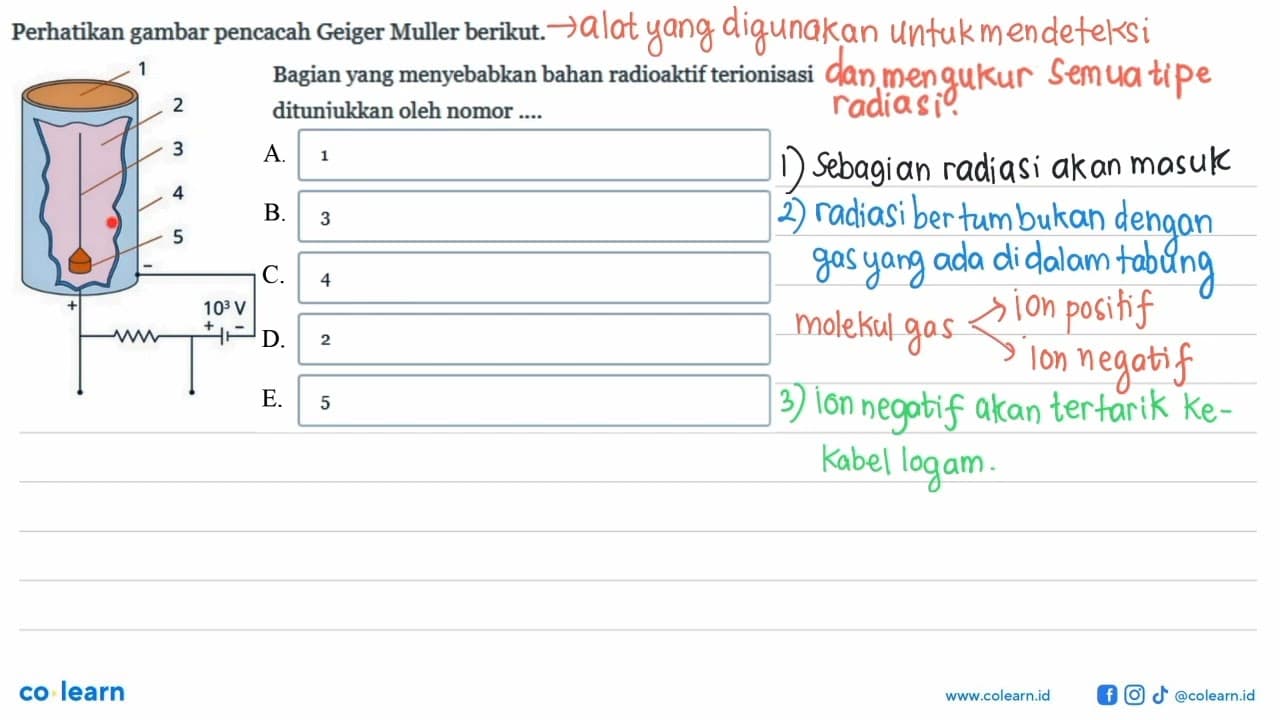 Perhatikan gambar pencacah Geiger Muller berikut. 1 2 3 4 5