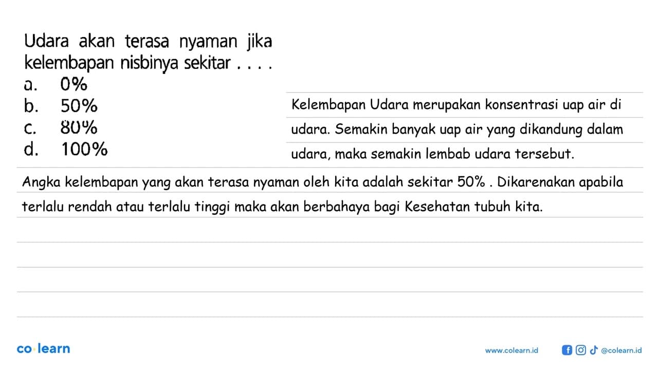 Udara akan terasa nyaman jika kelembapan nisbinya