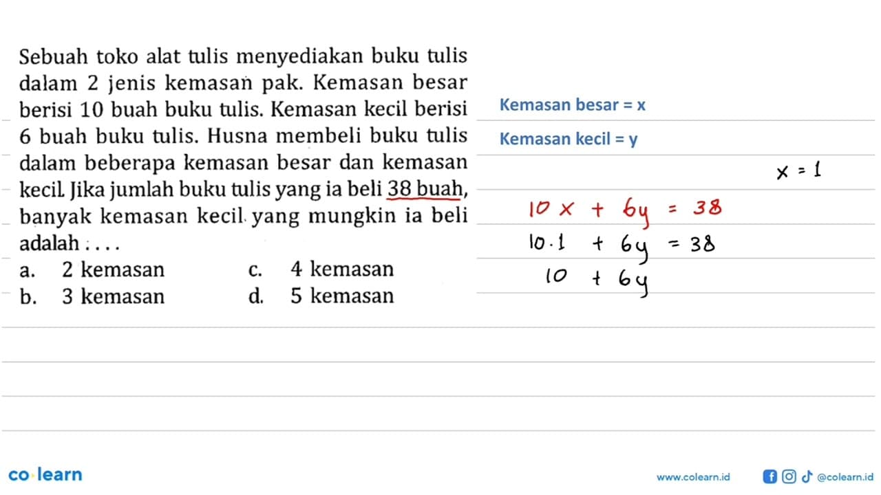 Sebuah toko alat tulis menyediakan buku tulis dalam 2 jenis