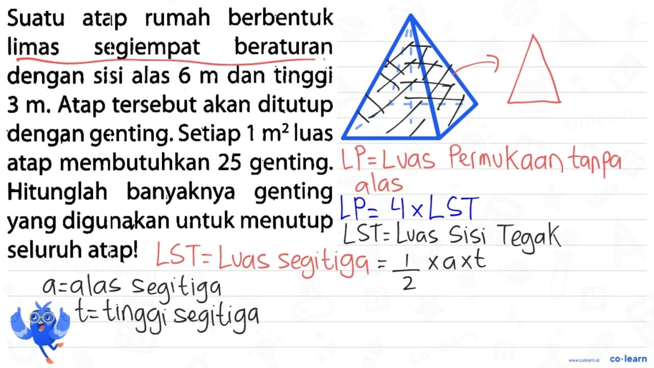 Suatu atap rumah berbentuk limas segiempat beraturan dengan