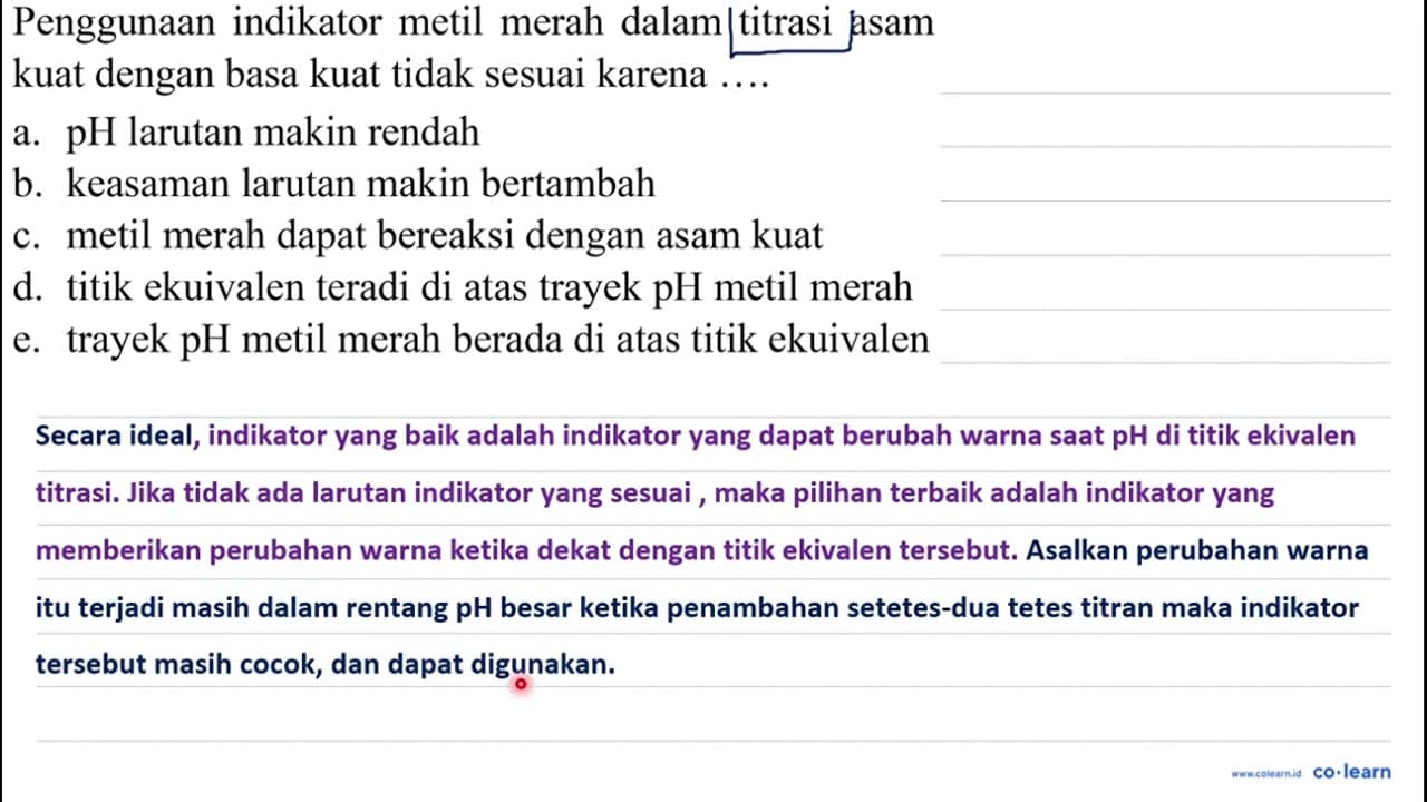 Penggunaan indikator metil merah dalam titrasi asam kuat