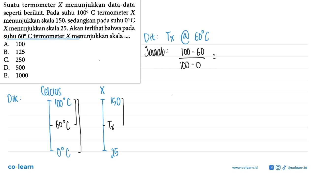 Suatu termometer X menunjukkan data-data seperti berikut.