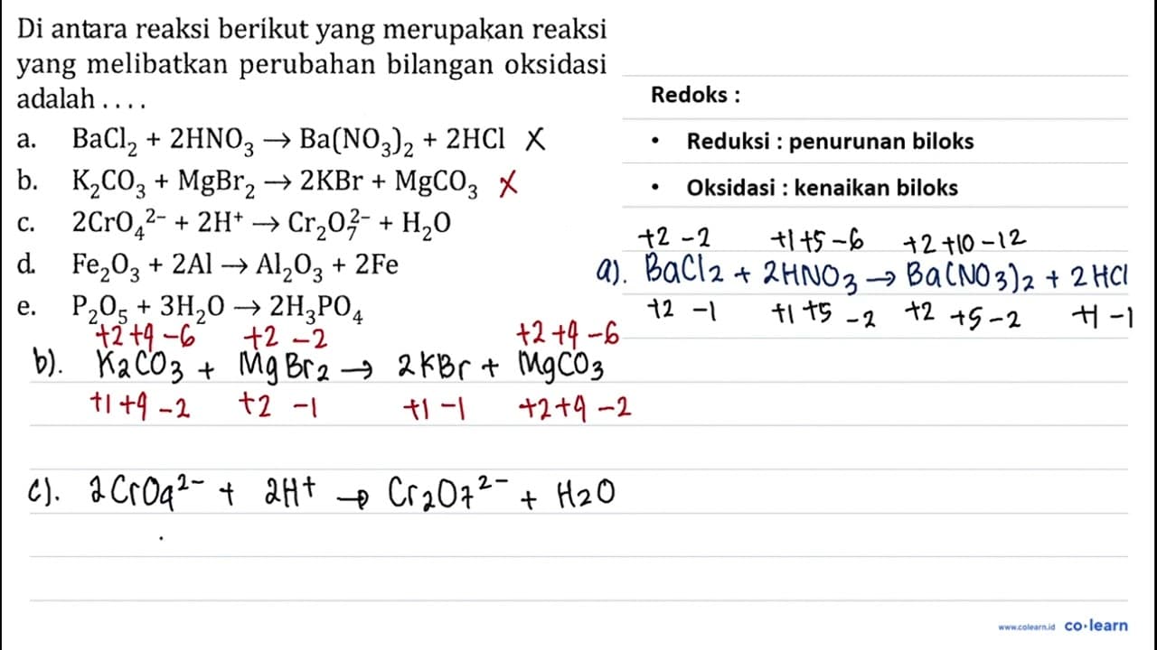 Di antara reaksi berikut yang merupakan reaksi yang