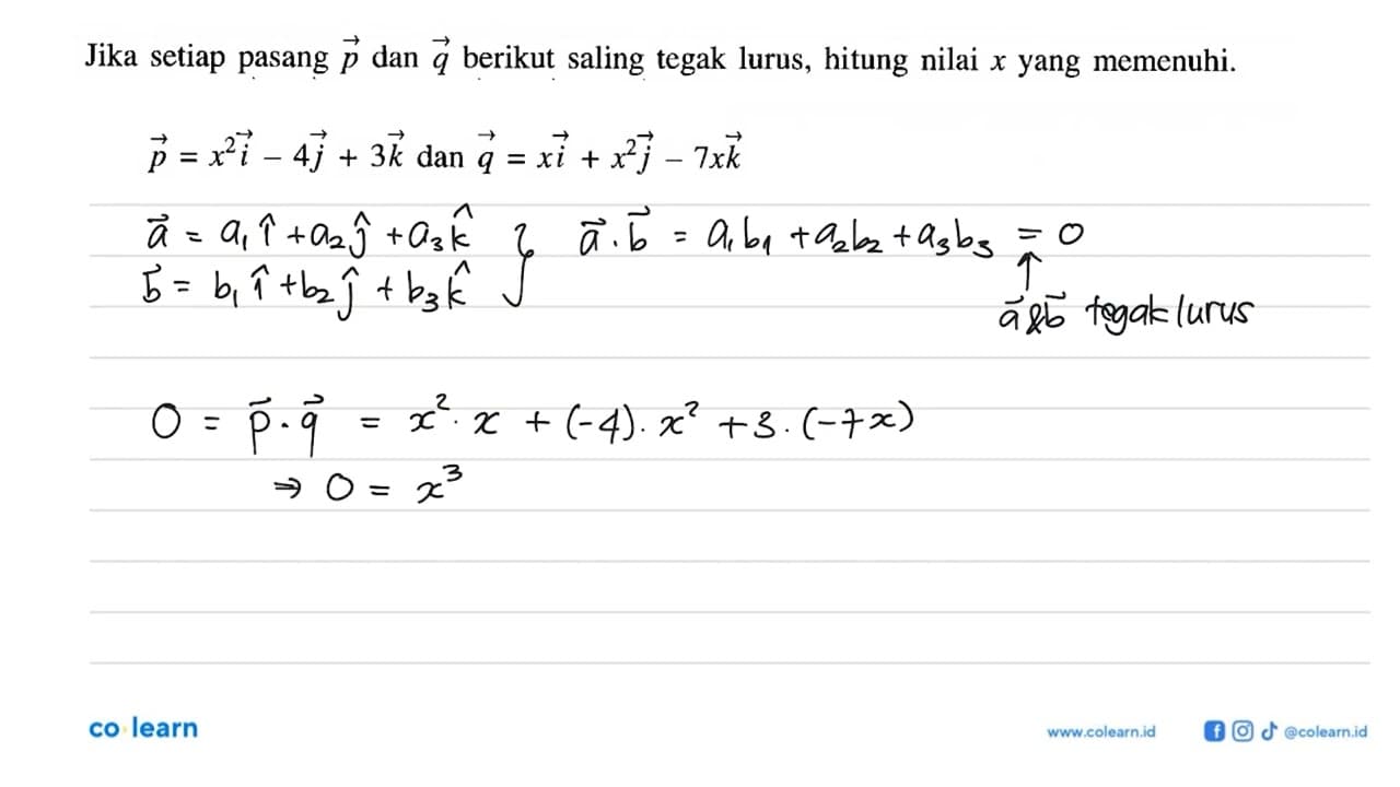 Jika setiap pasang p dan q berikut saling tegak lurus,