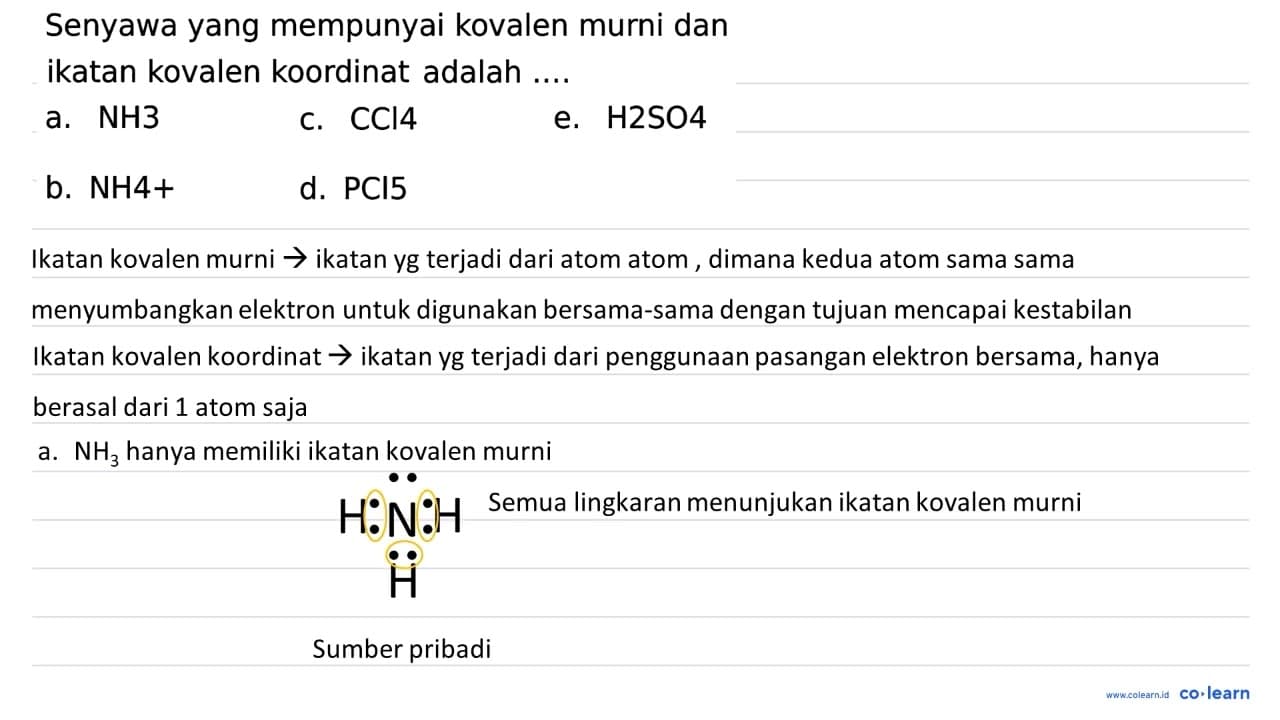 Senyawa yang mempunyai kovalen murni dan ikatan kovalen