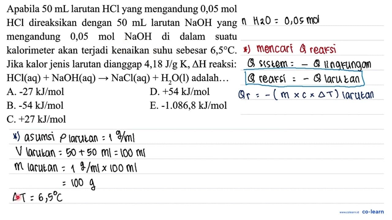 Apabila 50 mL larutan HCl yang mengandung 0,05 mol HCl