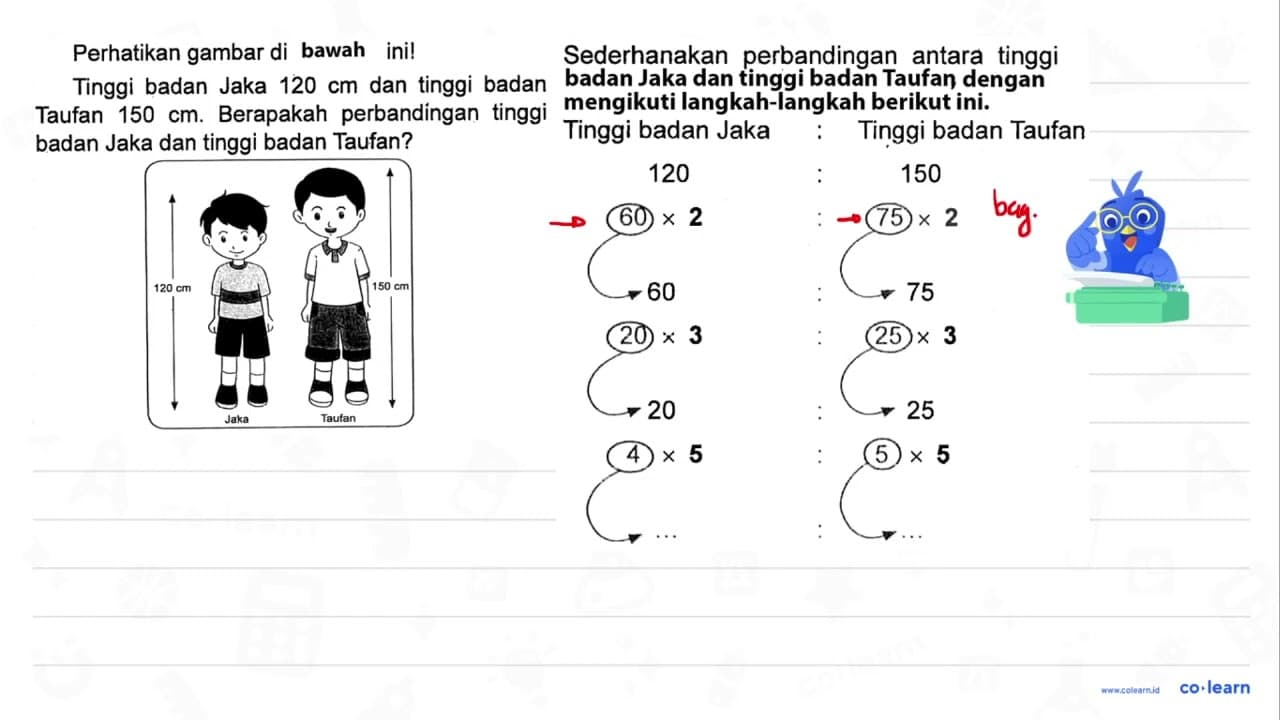 Sederhanakan perbandingan antara tinggi badan Jaka dan