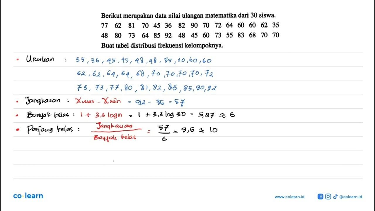 Berikut merupakan data nilai ulangan matematika dari 30