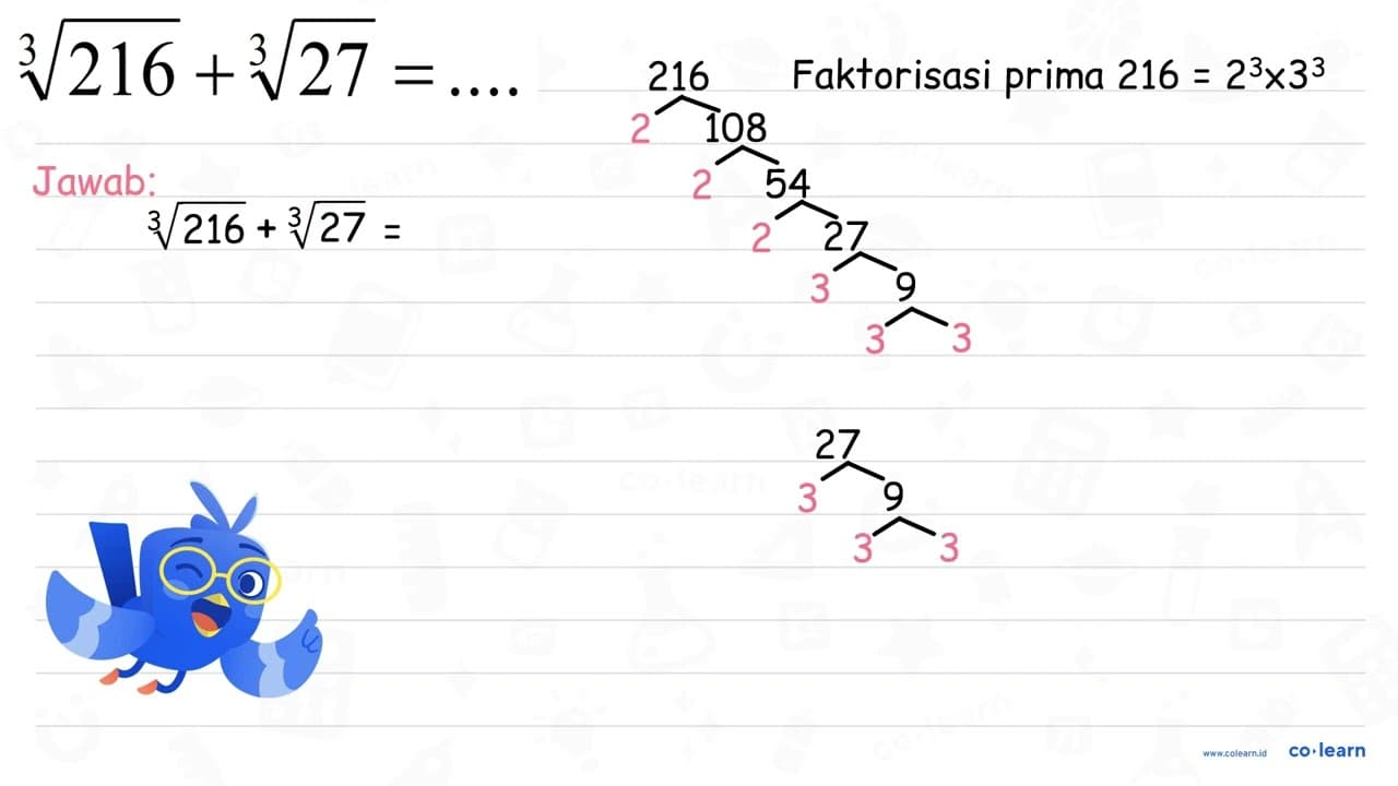 sqrt[3]{216)+sqrt[3]{27)=...