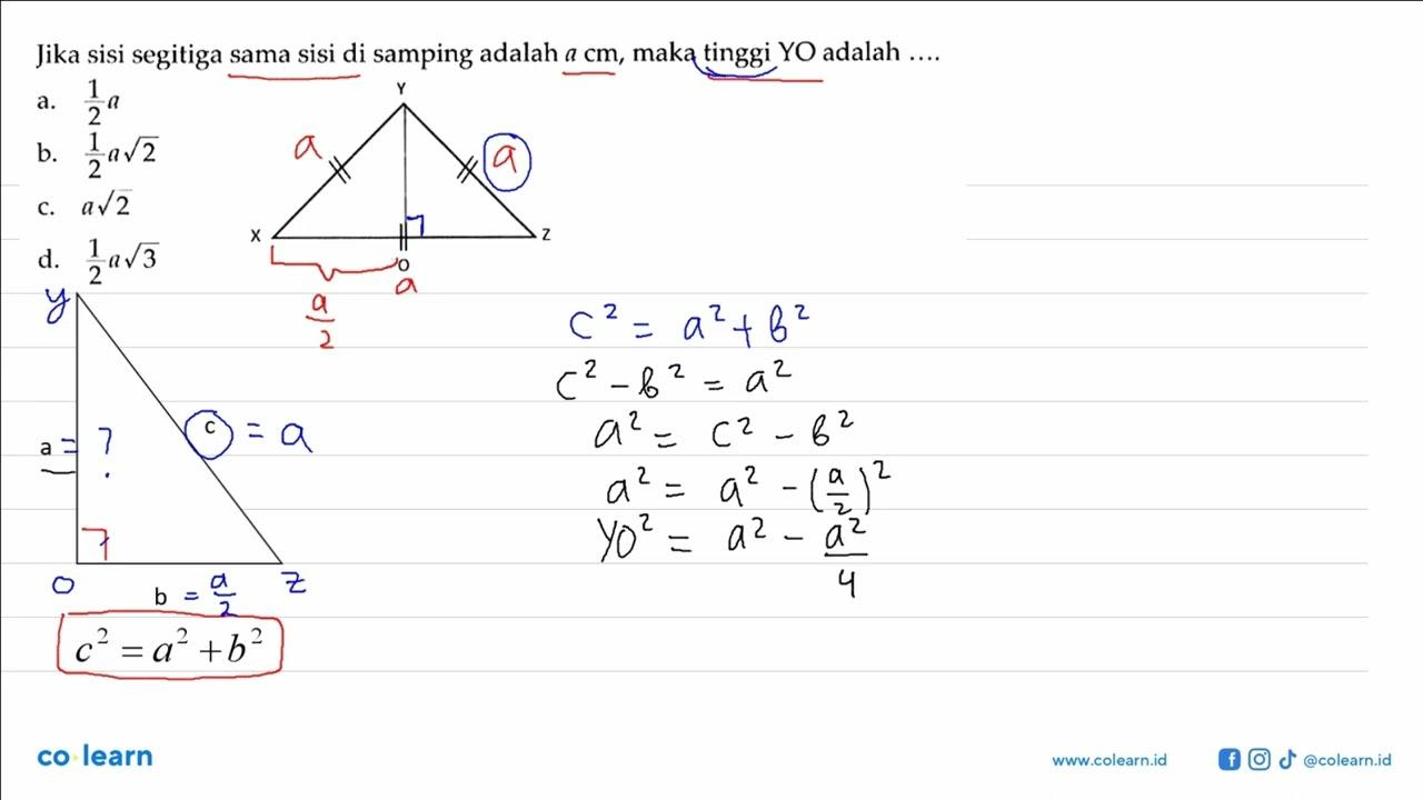 Jika sisi segitiga sama sisi di samping adalah a cm, maka