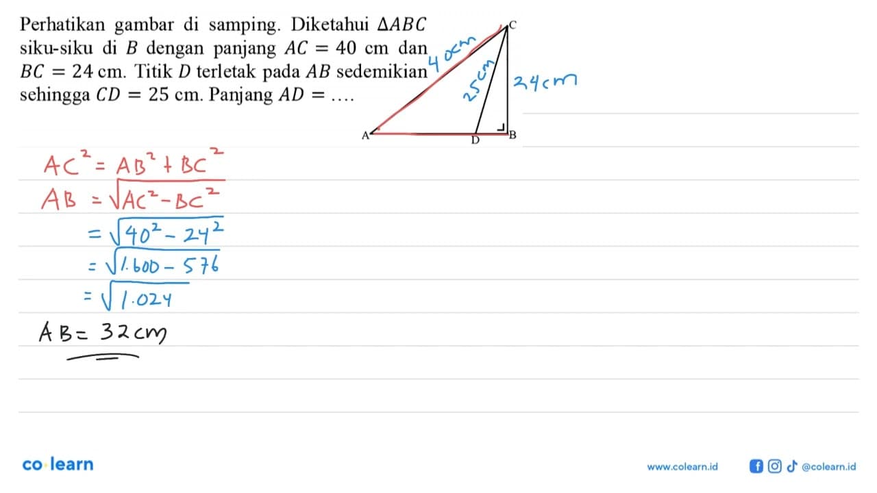 Perhatikan gambar di samping. Diketahui segitiga ABC