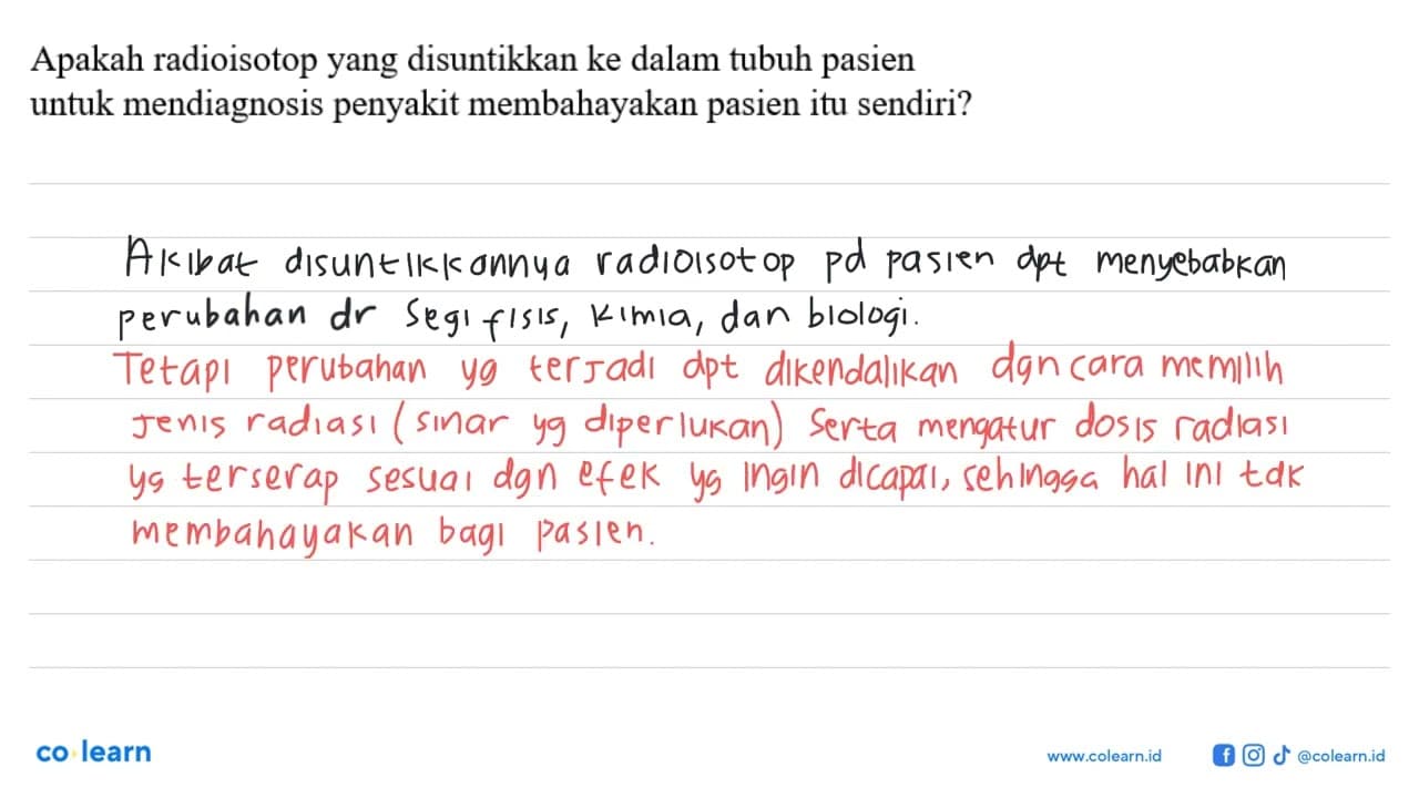 Apakah radioisotop yang disuntikkan ke dalam tubuh pasien