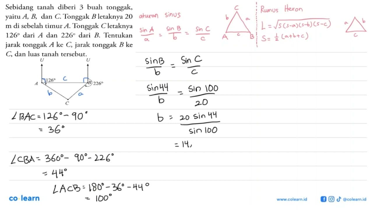 Sebidang tanah diberi 3 buah tonggak, yaitu A, B, dan C.