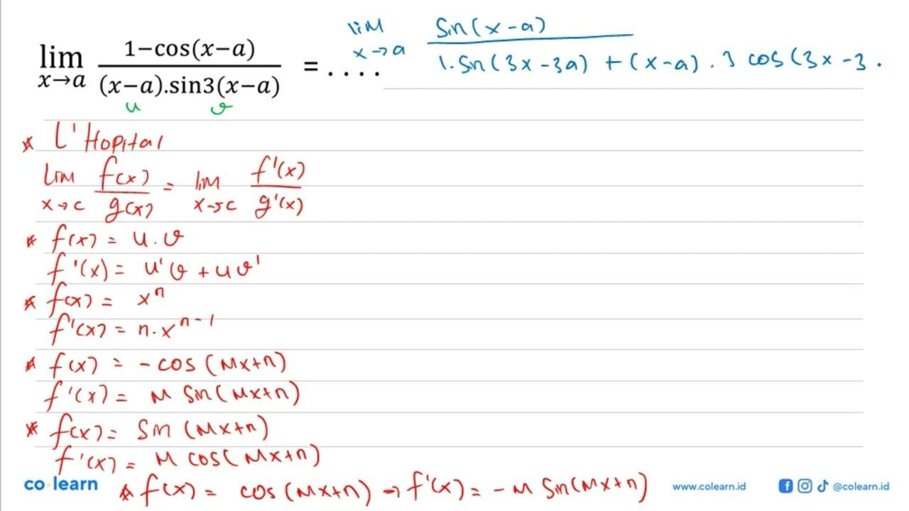 lim x -> a (1-cos(x-a))/((x-a).sin3(x-a))=...