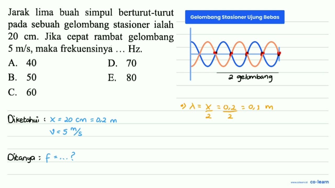 Jarak lima buah simpul berturut-turut pada sebuah gelombang