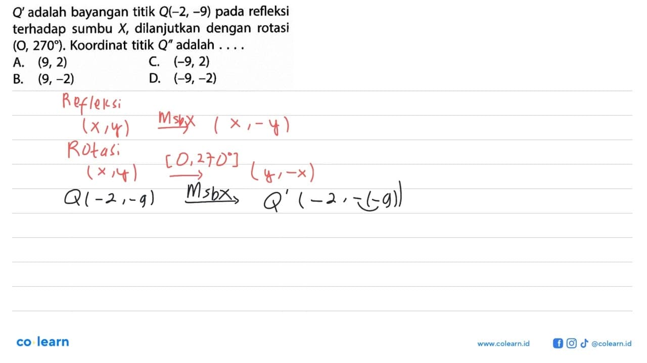 Q' adalah bayangan titik Q(-2,-9) pada refleksi terhadap