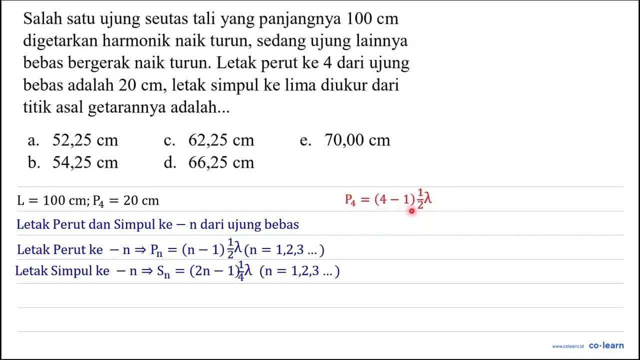 Salah satu ujung seutas tali yang panjangnya 100 cm