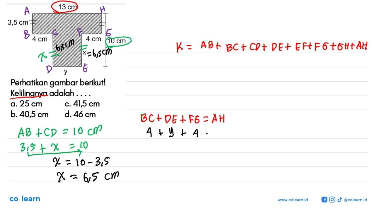 Perhatikan gambar berikut! 13 cm 3,5 cm 4 cm 4 cm 10 cm x y