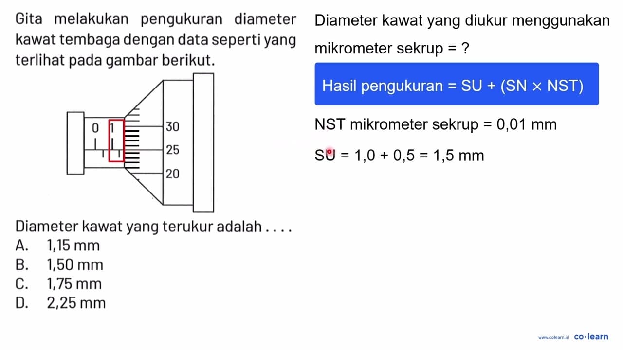 Gita melakukan pengukuran diameter kawat tembaga dengan